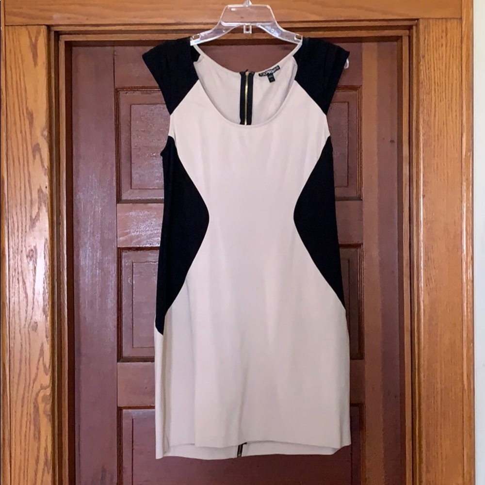 Express Cap Sleeve Black And Beige Dress